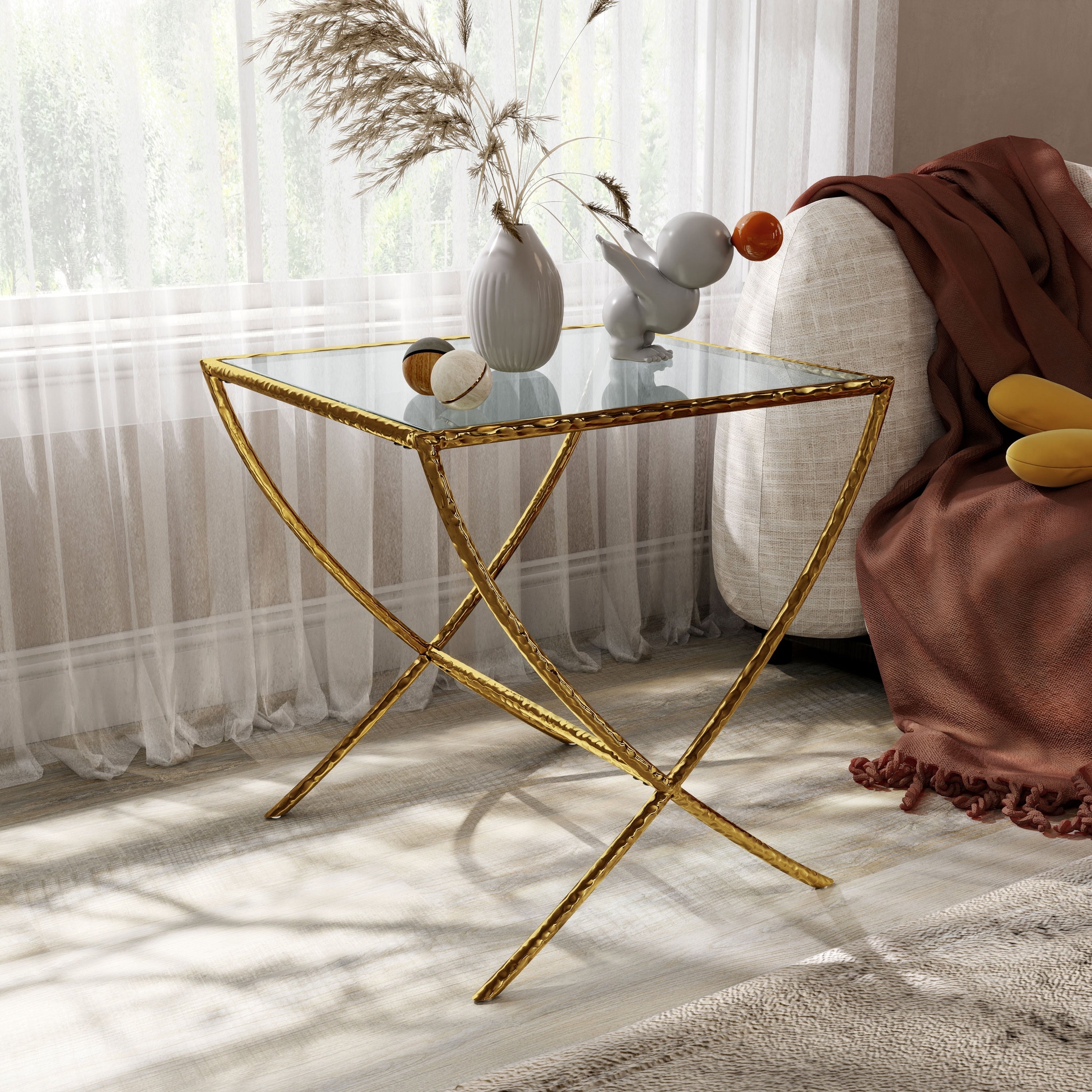 Furniture Of America Zayen Modern Hammered Metal Accent Side Table