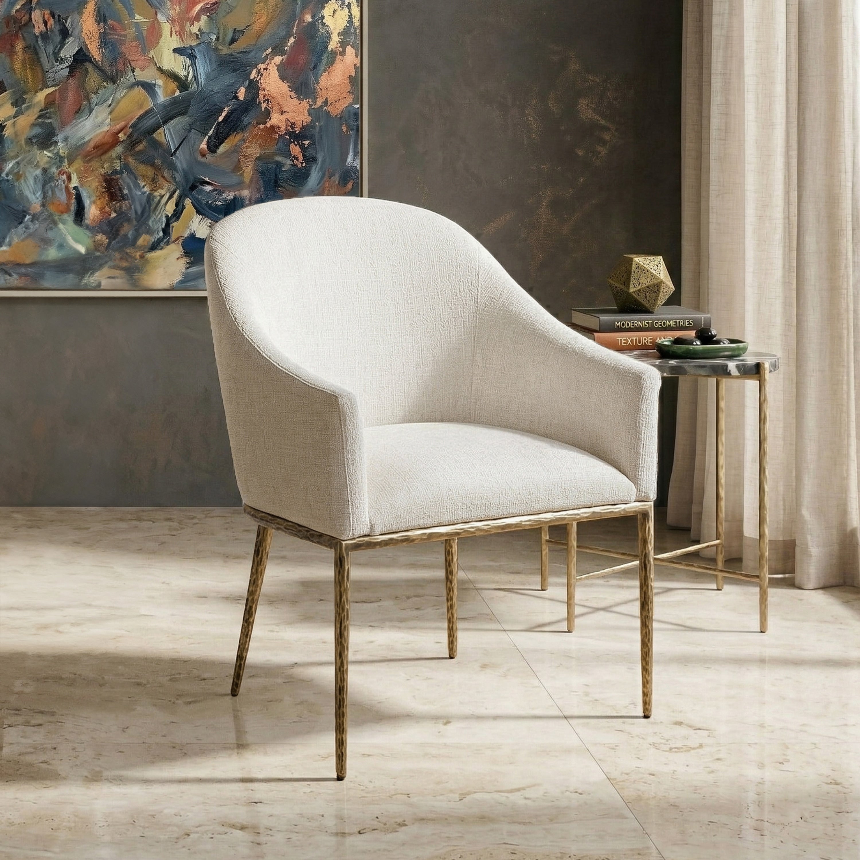 Furniture Of America Zefini Modern Hammered Metal Padded Arm Chair