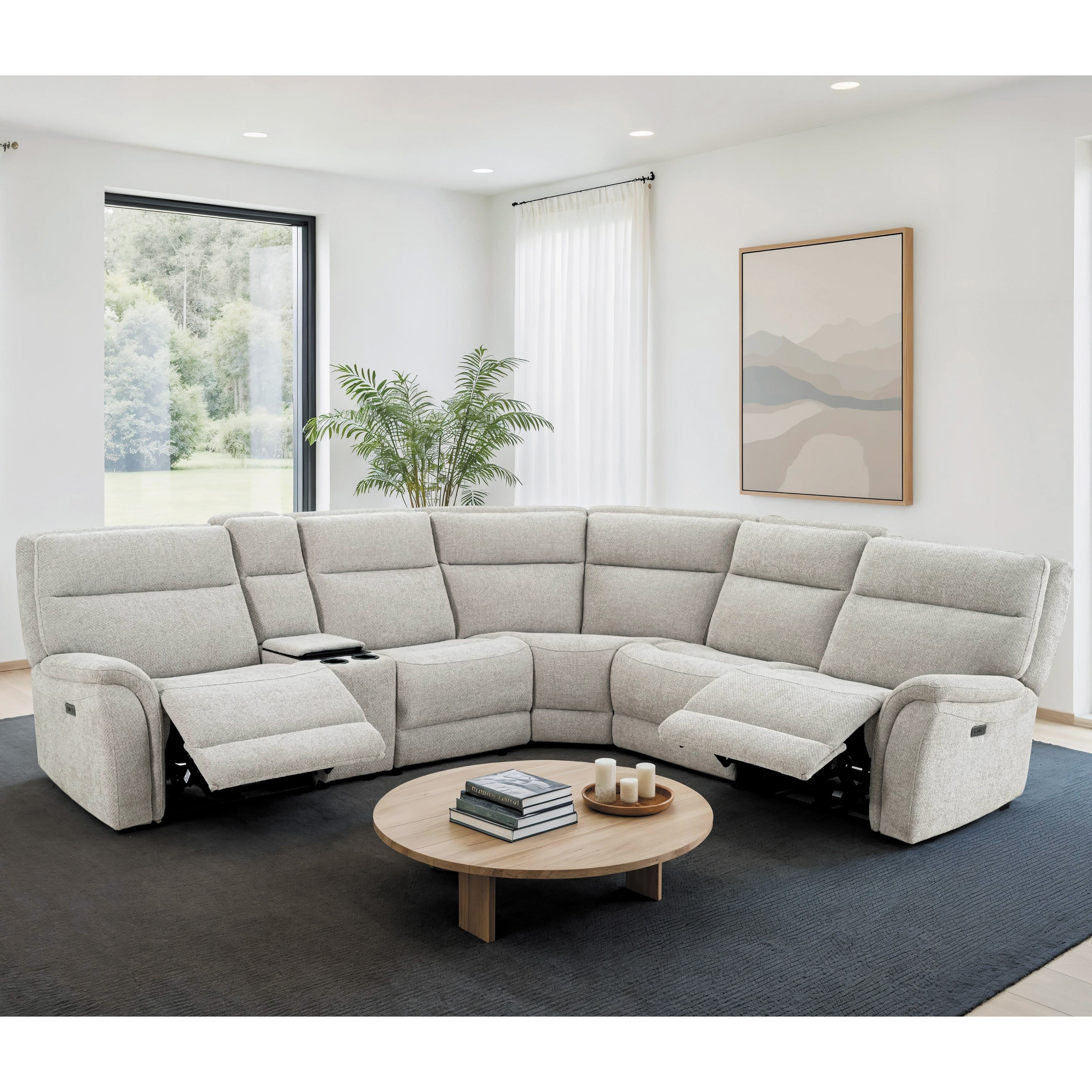 Furniture Of America Zorelli Modern Fabric Oversized Seating Power Sectional With Cup Holder Usb Ports And Cooler Console