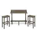 Furniturer 3 Piece Balcony Bar Set With 2 Stools Wood Outdoor Bar Table With Shelf Grey Finish