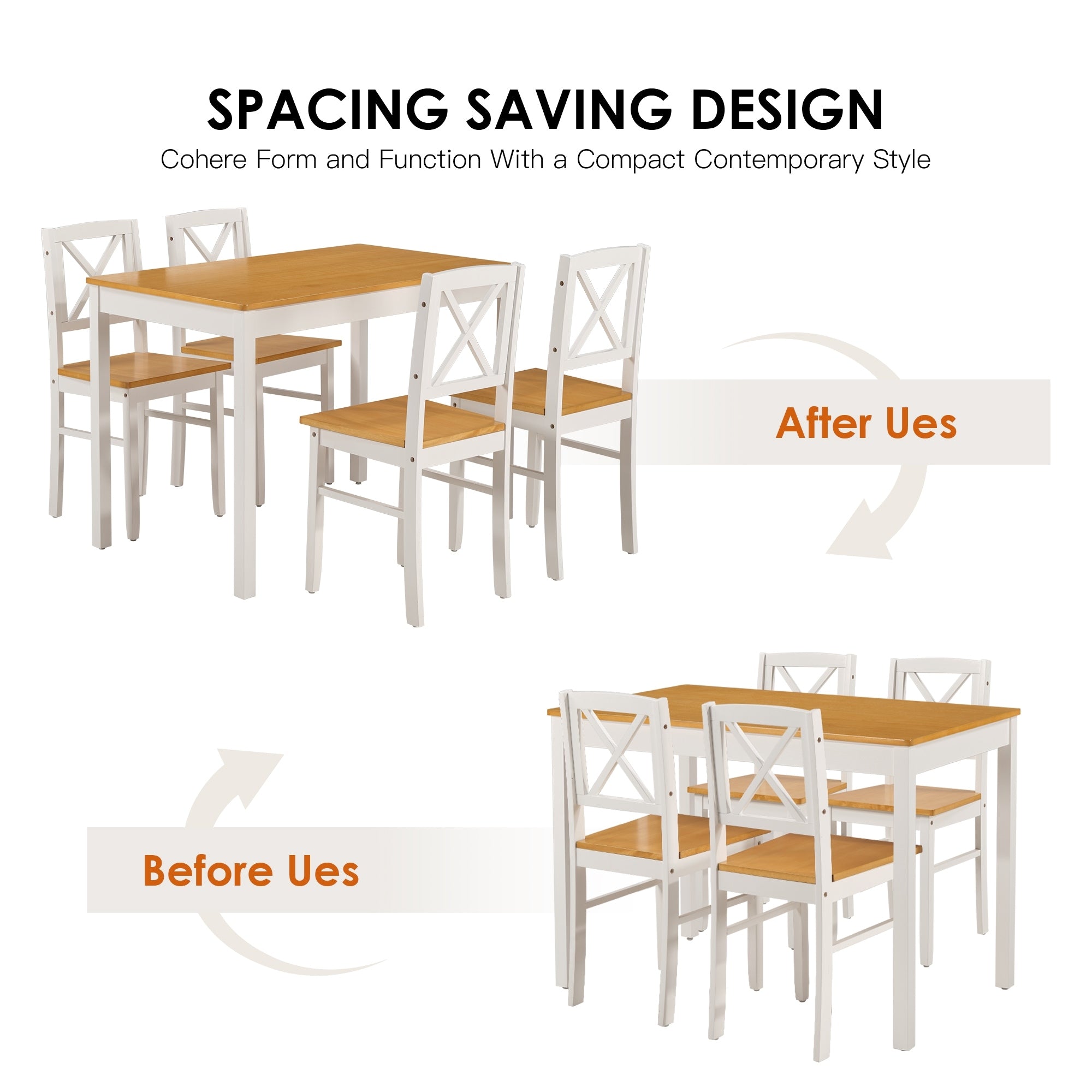 Furniturer 5 Piece Rubberwood Dining Table Set With 4 Chairs White And Natural Kitchen Table Set