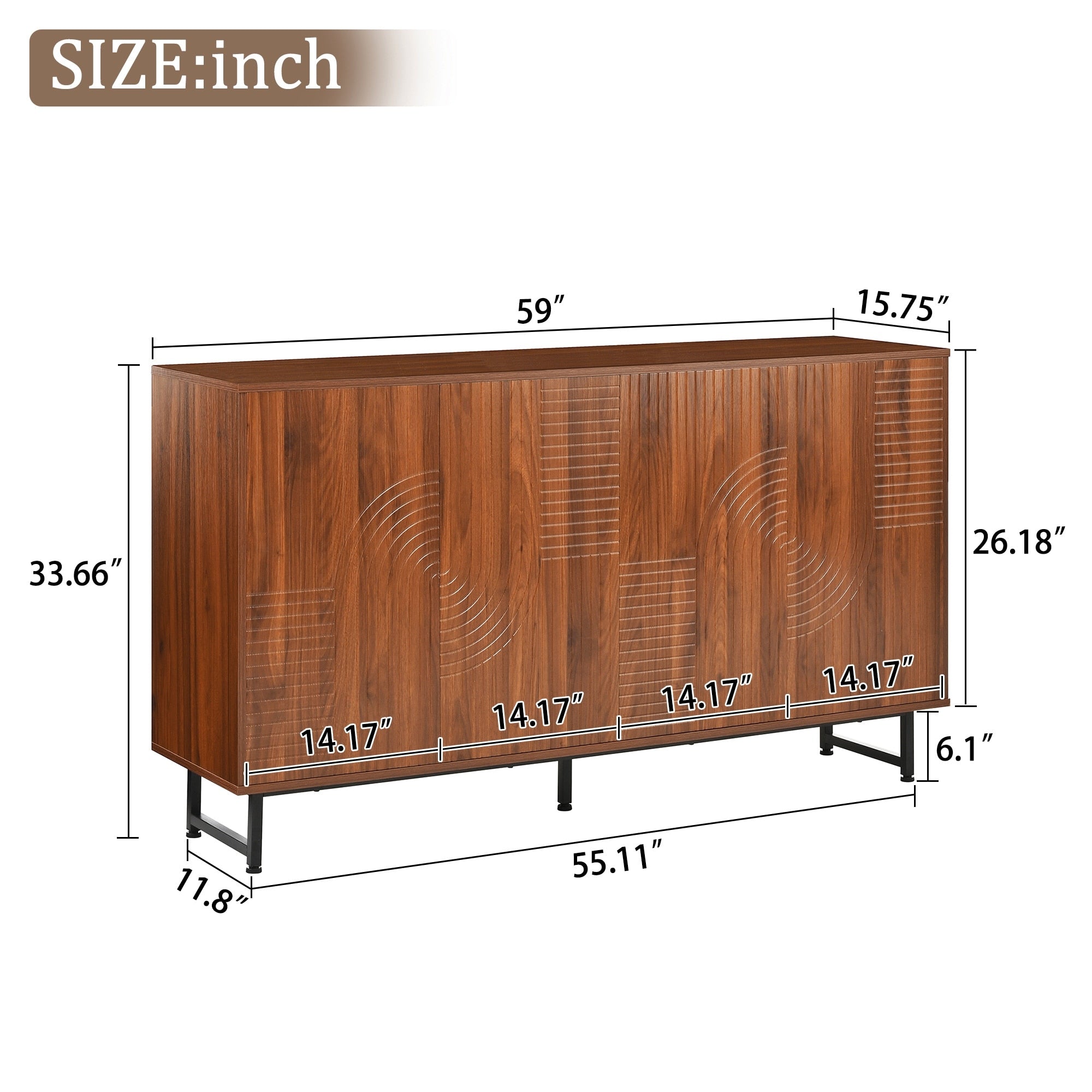 Furniturer 59 Walnut Sideboard Buffet Cabinet With Set Of 2 Black Floating Shelves Dining Room Storage Set