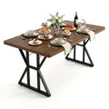 Furniturer 63 Industrial Dining Table For 4 6 Wood Grain Mdf Top With Metal X Base Rectangular Kitchen Table Brown