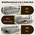 Furniturer 90.2 Teddy Fabric Convertible Sleeper Sofa Bed With Storage 4 Seat Couch Light Grey