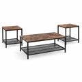 Furniturer Industrial 3 Piece Coffee Table Set With 2 End Tables Metal Frame Living Room Table Set