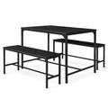 Furniturer Industrial 3 Piece Dining Set With Bench Space Saving Kitchen Table Set Metal Frame