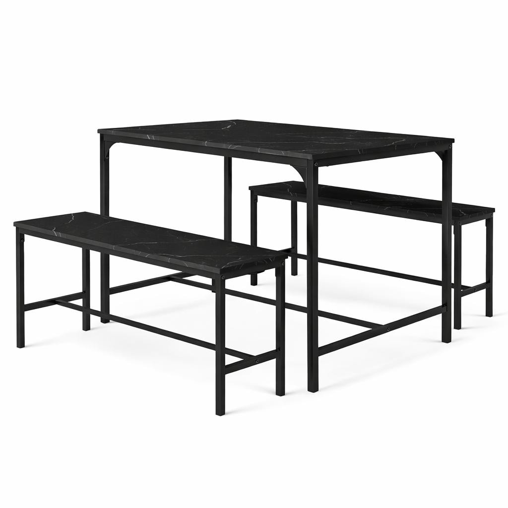 Furniturer Industrial 3 Piece Dining Set With Bench Space Saving Kitchen Table Set Metal Frame