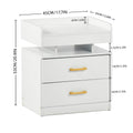 Furniturer Led Nightstand With Usb Ports Power Outlets 2 Drawer Bedside Table With Storage Shelf For Bedroom White
