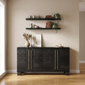 Furniturer Sideboard With Floating Shelves Black Storage Set