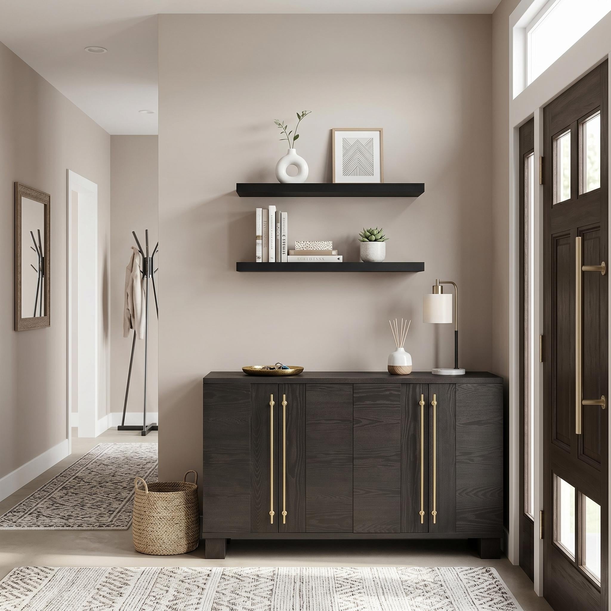 Furniturer Sideboard With Shelves Set Taupe Storage Cabinet