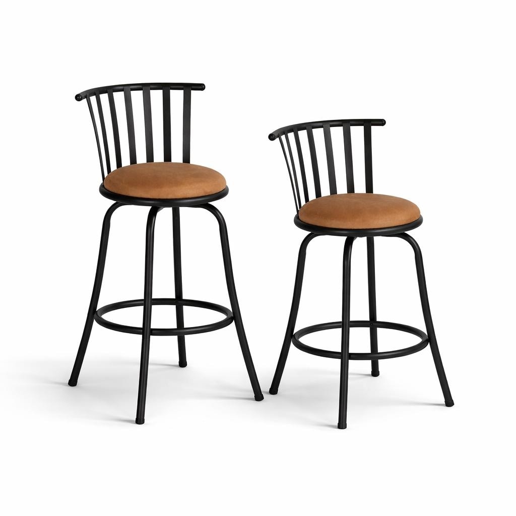 Furniturer Swivel Bar Stools Set Of 2 Counter Height Kitchen Island Chairs With Low Back Footrest And Metal Frame