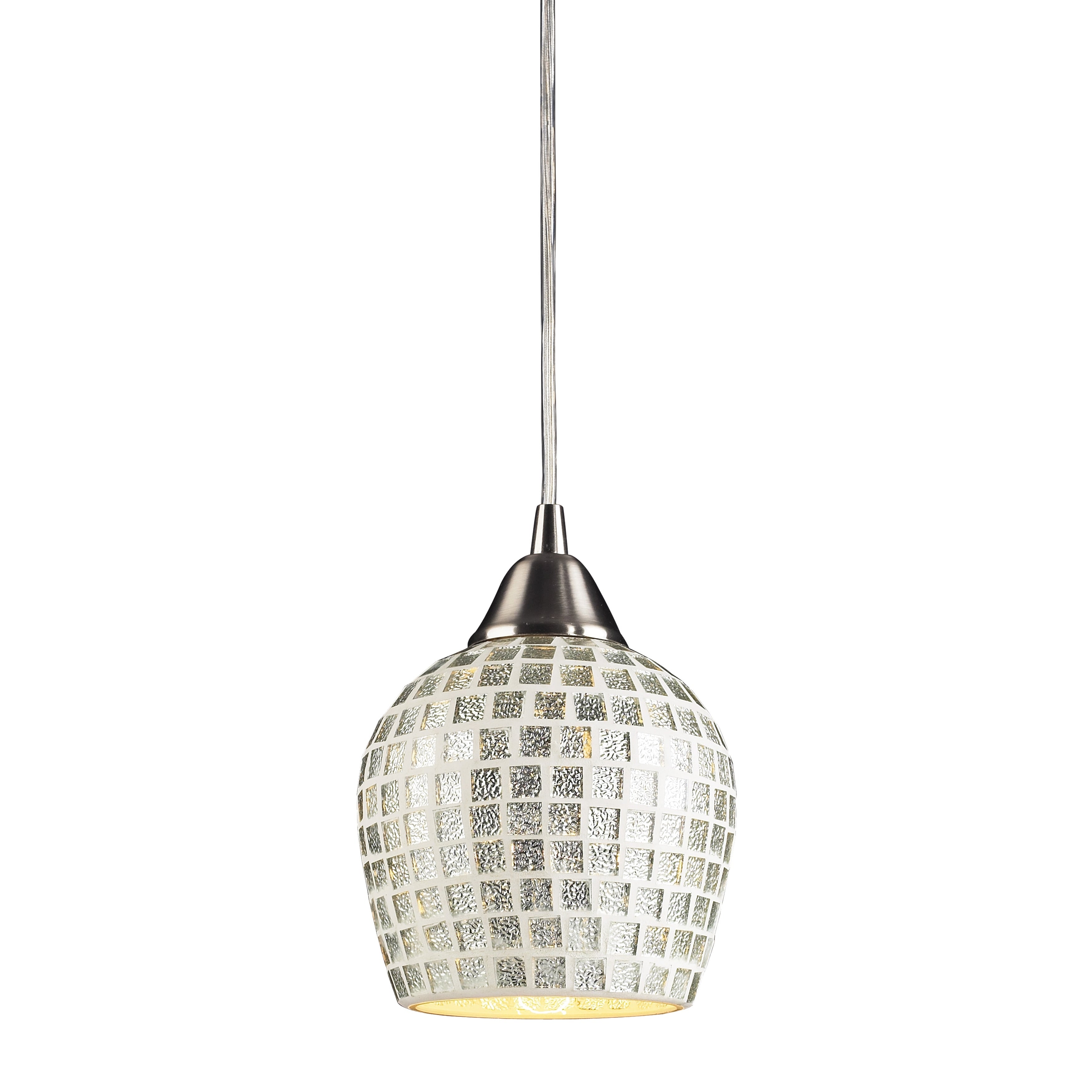 Fusion 5 Inch Wide 1 Light Mini Pendant In Satin Nickel With Multicolor Mosaic 5In W X 5In D X 7In H