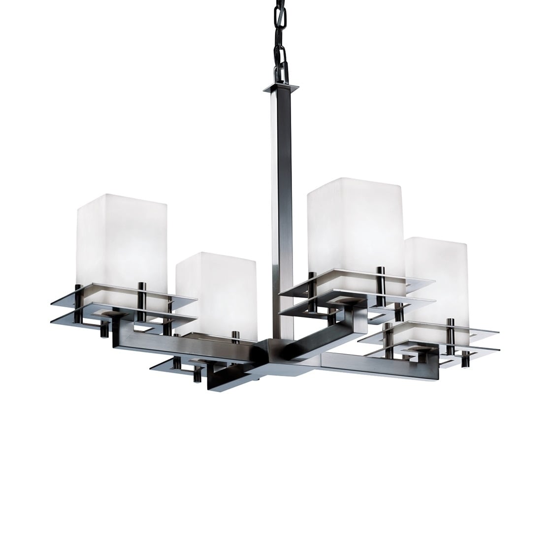 Fusion Collection Metropolis 4 Light Brushed Nickel Chandelier Frosted Opal Shade