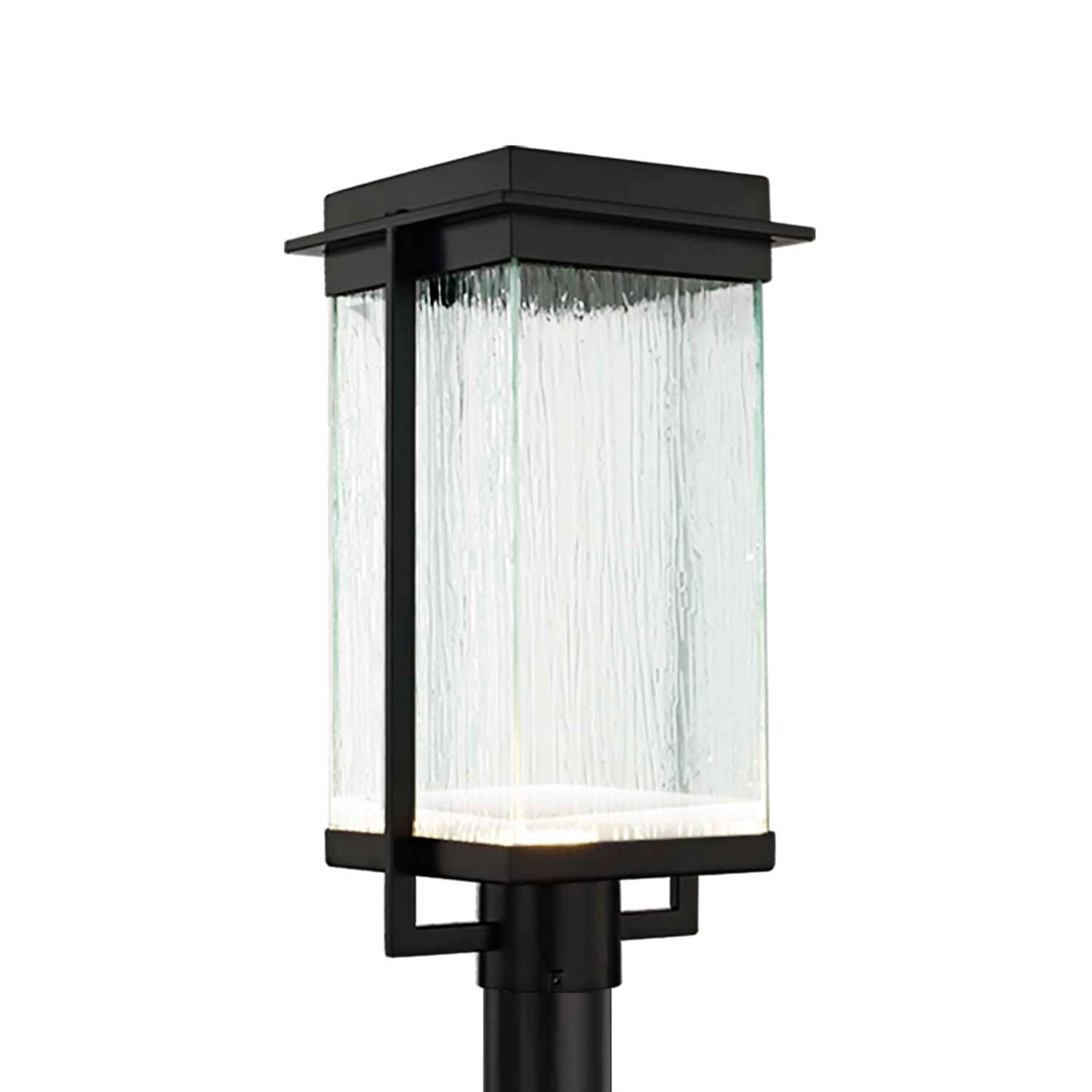 Justice Design Group Fusion Pacific 1 Light Matte Black Led Outdoor Post Light Rain Shade
