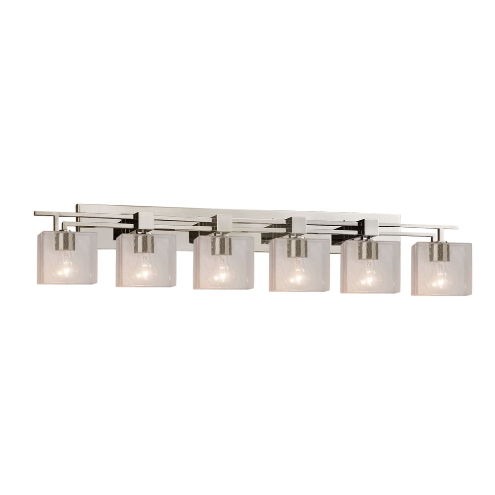 Fusion Aero 6 Light Brushed Nickel Bath Bar Seeded Rectangle Shade