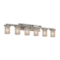 Fusion Dakota 6 Light Brushed Nickel Bath Bar Seeded Cylinder W Flat Rim Shade