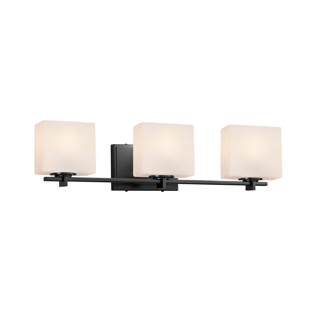 Fusion Era 3 Light Matte Black Bath Bar Opal Rectangle Shade