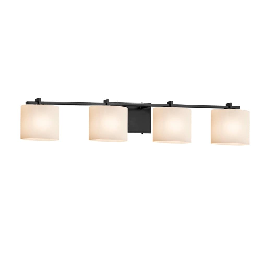 Fusion Era 4 Light Matte Black Bath Bar Opal Oval Shade