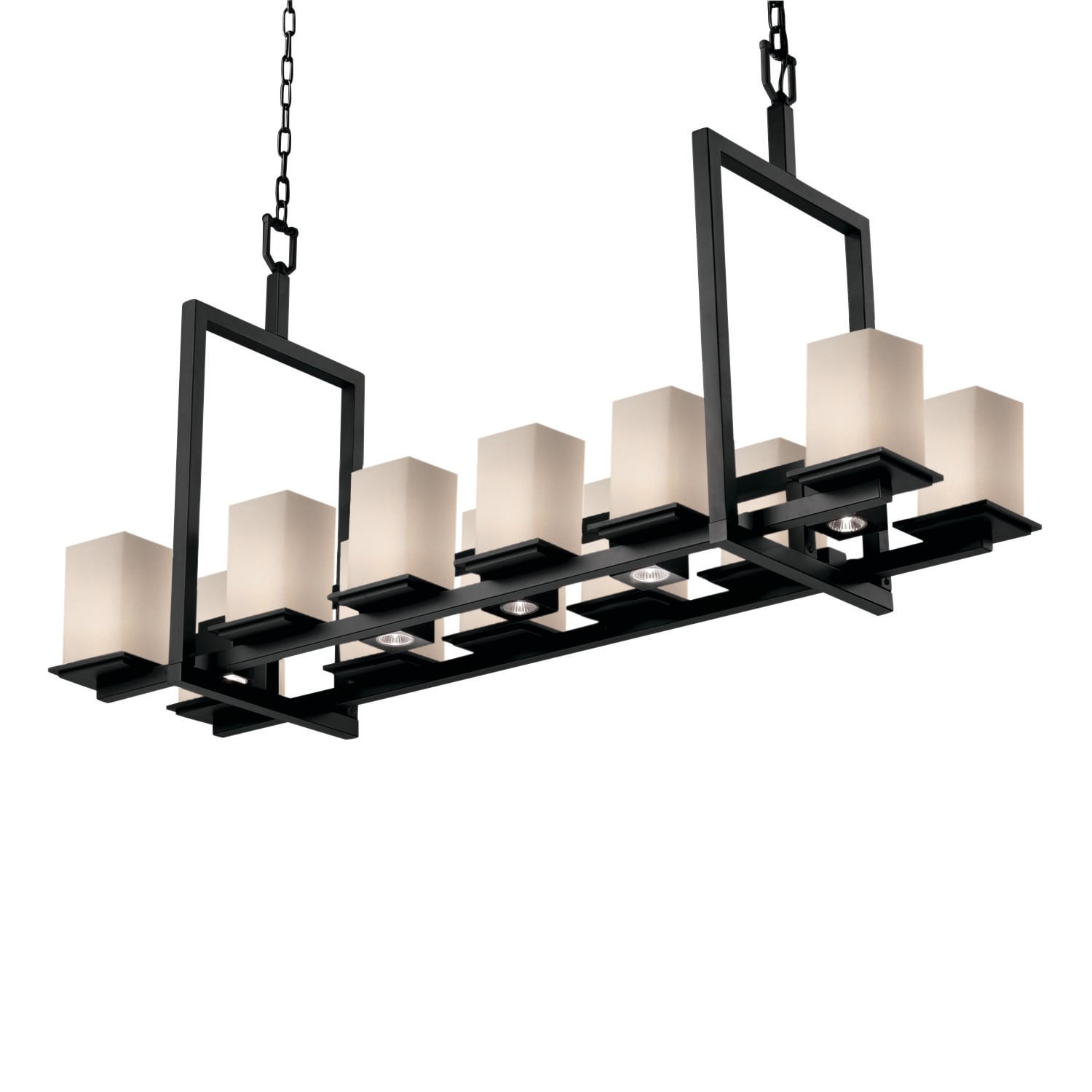 Fusion Montana Matte Black Bridge Chandelier Short Opal Square W Flat Rim Shade