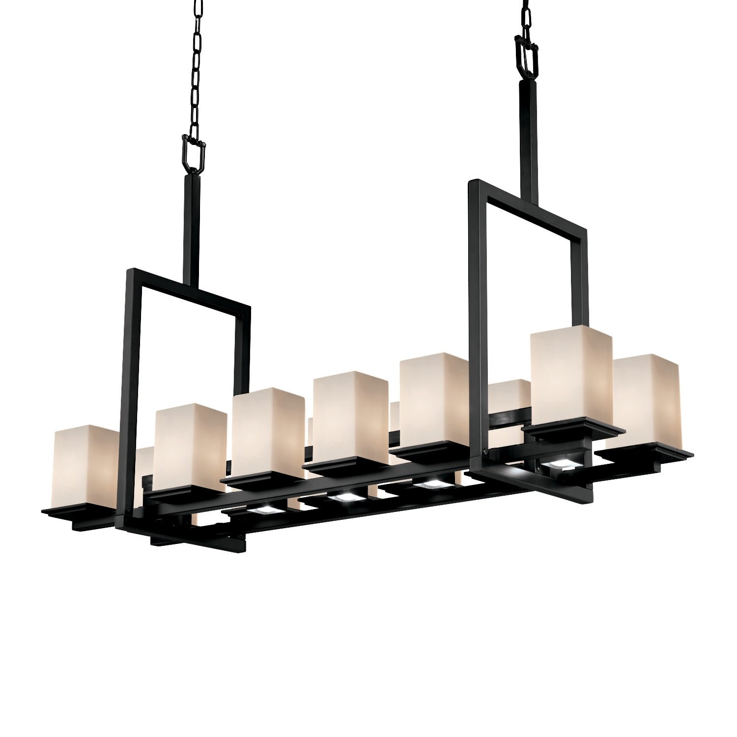 Fusion Montana Matte Black Bridge Chandelier Tall Opal Square W Flat Rim Shade