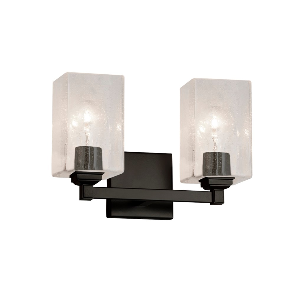 Fusion Regency 2 Light Bath Bar Seeded Square W Flat Rim Shade