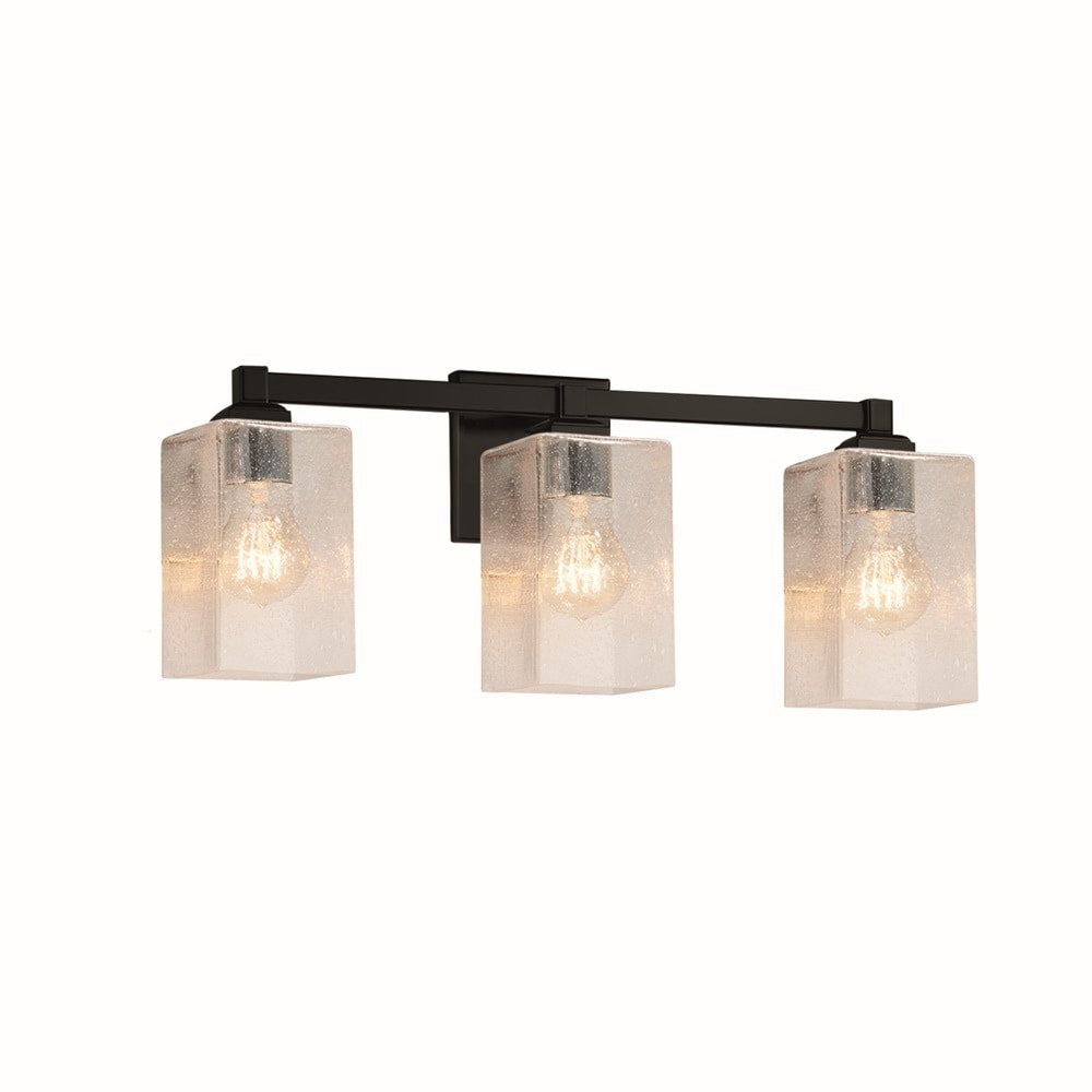 Fusion Regency 3 Light Bath Bar Seeded Square W Flat Rim Shade