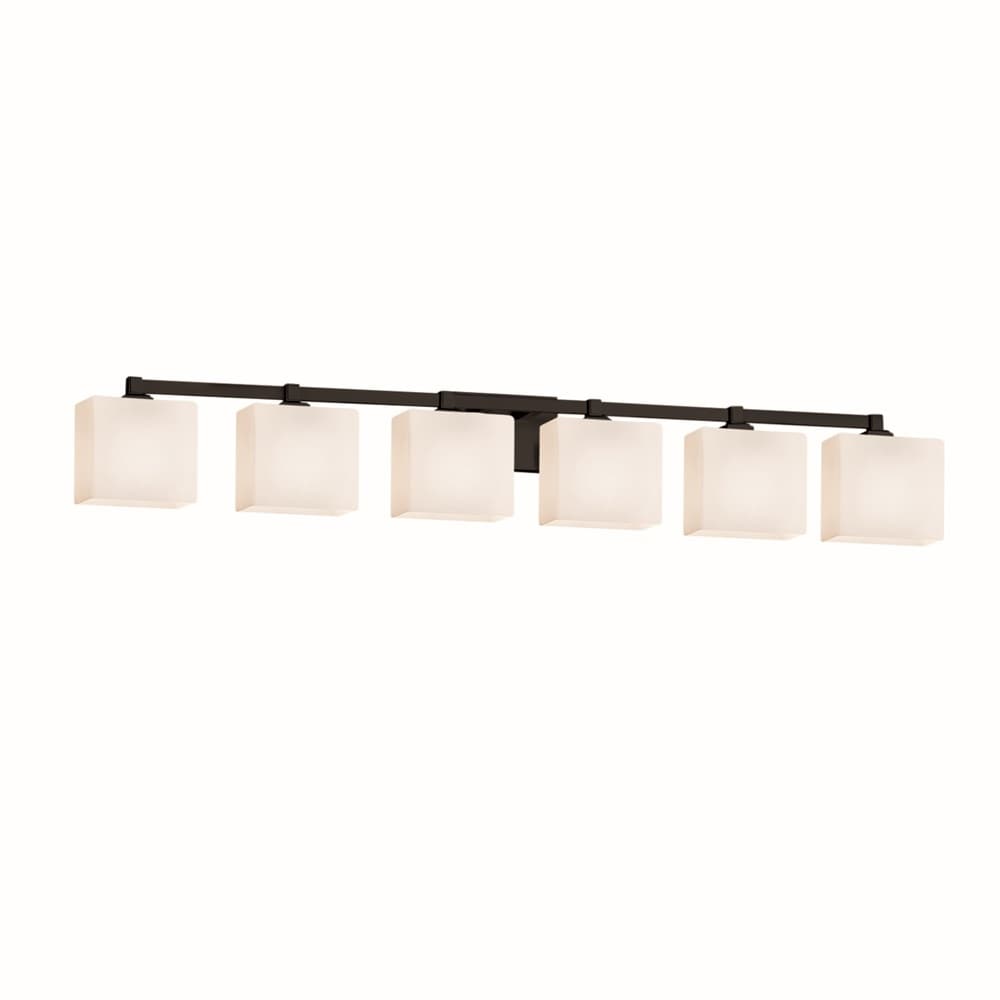 Fusion Regency 6 Light Matte Black Bath Bar Opal Rectangle Shade