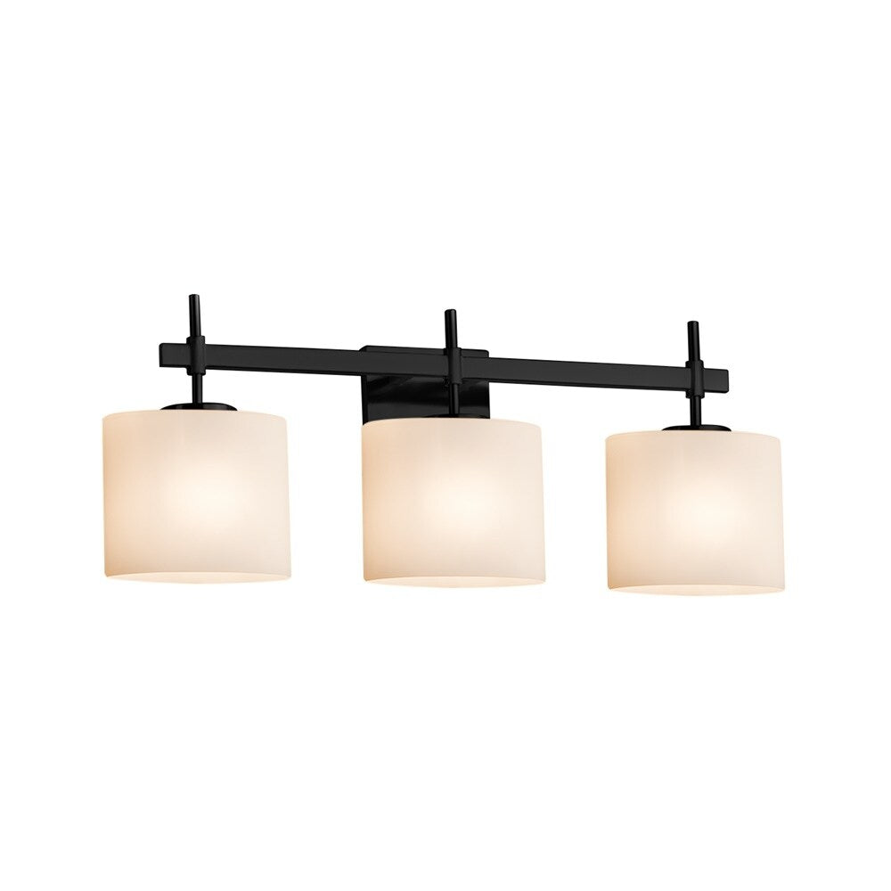 Fusion Union 3 Light Matte Black Bath Bar Opal Oval Shade