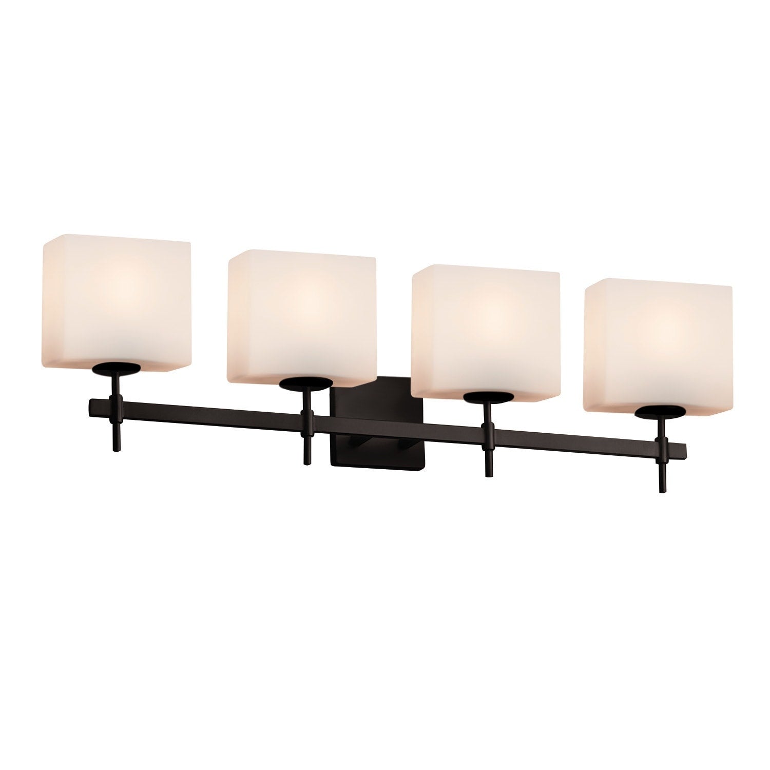 Fusion Union 4 Light Matte Black Bath Bar Opal Rectangle Shade