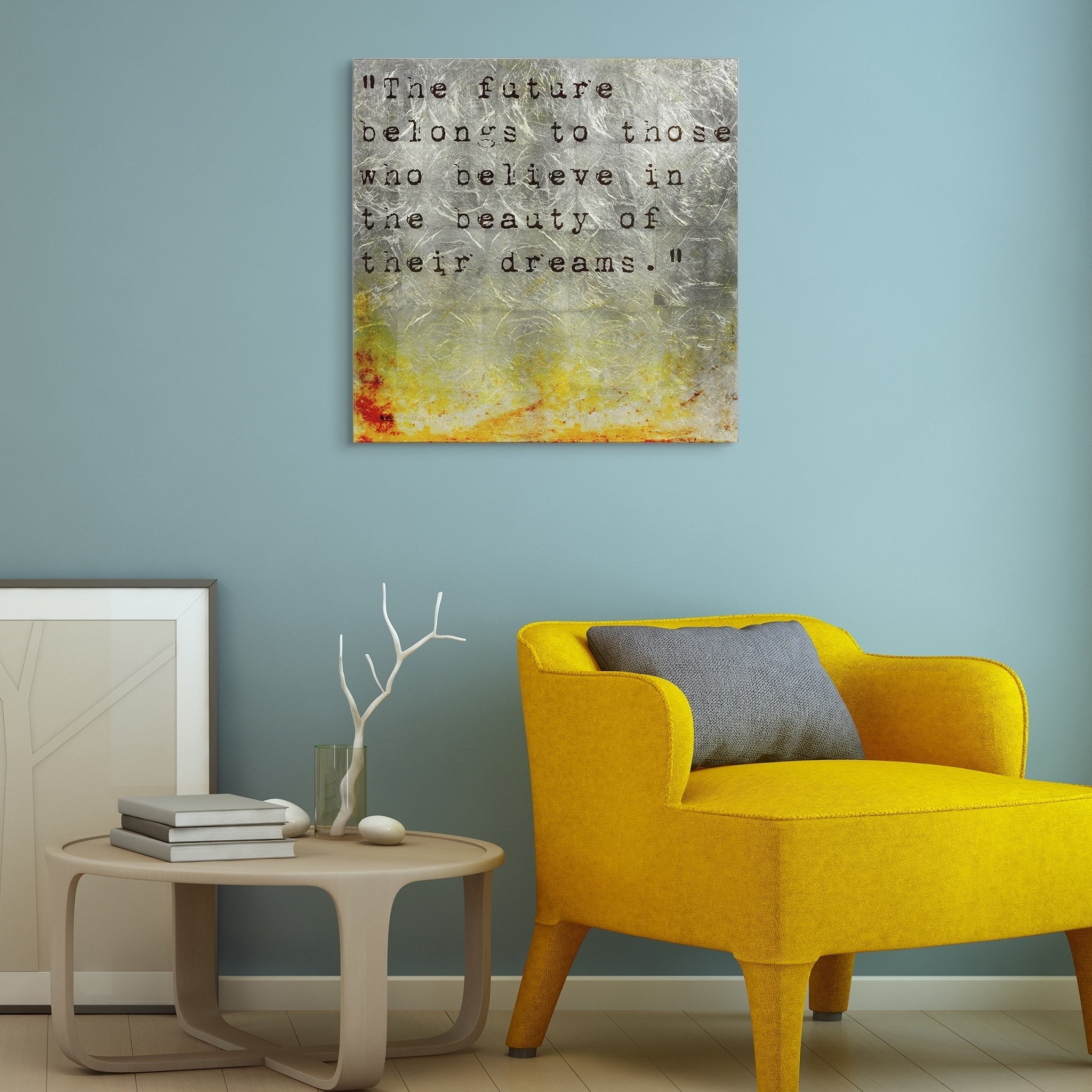 Future Words Quotes Wall Art Reverse Printed Tempered Glass With Silver Leaf