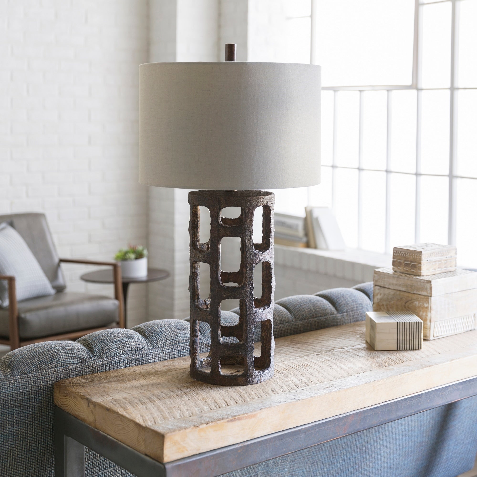 Fyl Table Lamp With Brown Base And Off White Shade