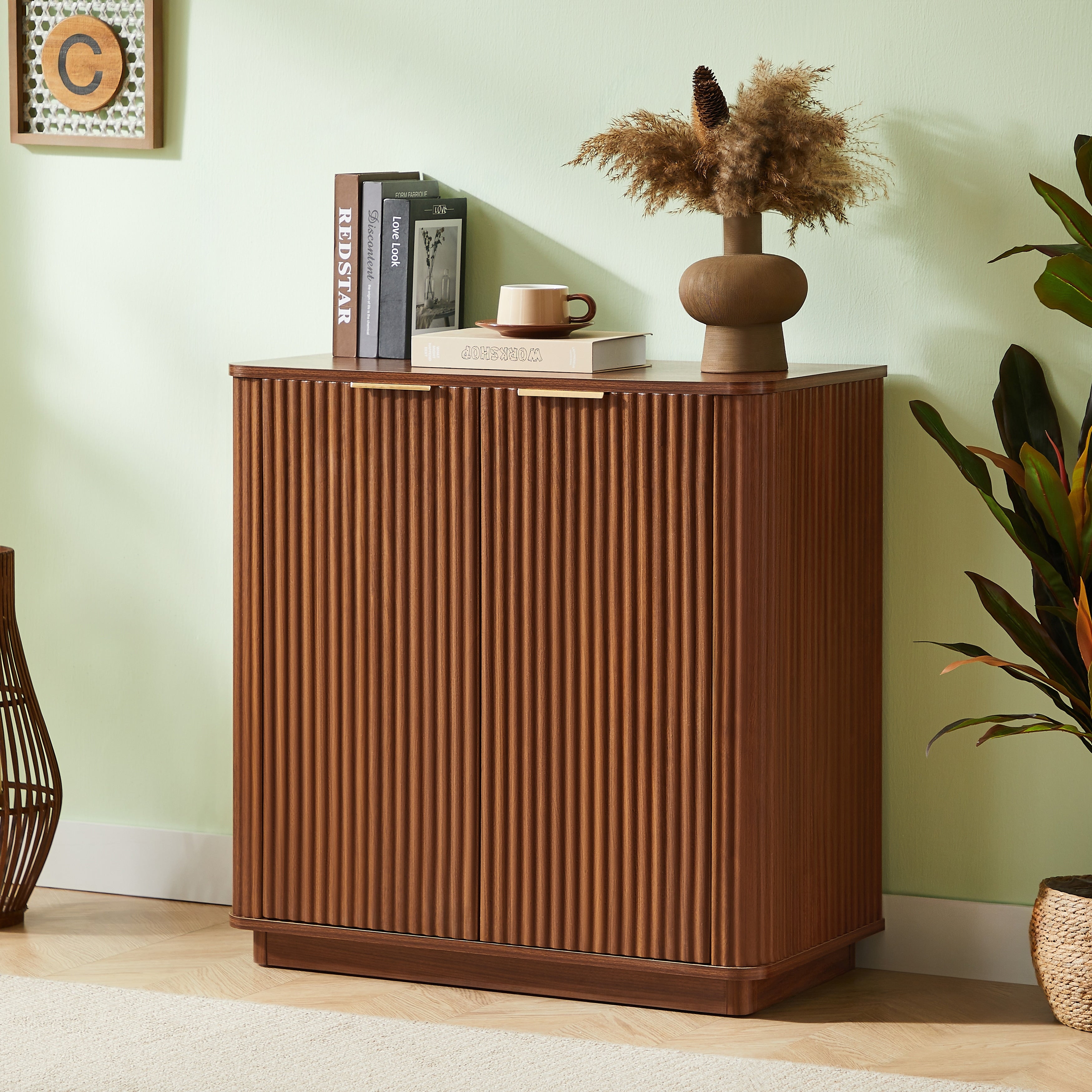 Gdf Studio Avalon Modern Curved Fluted Buffet Sideboard Cabinet With Adjustable Shelf
