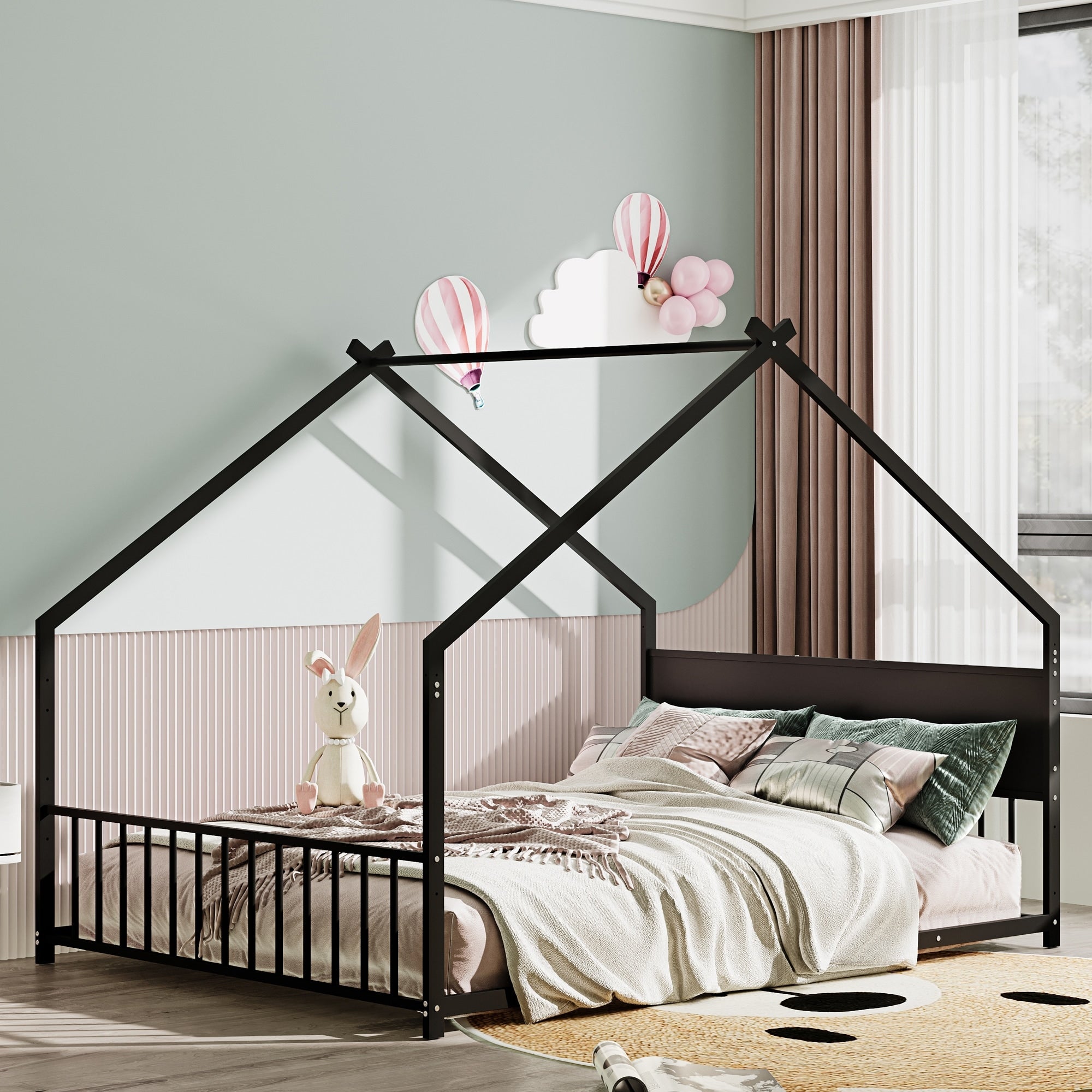 Gdf Studio Avalon Modern Kids Full House Bed Frame With Led Light Strips