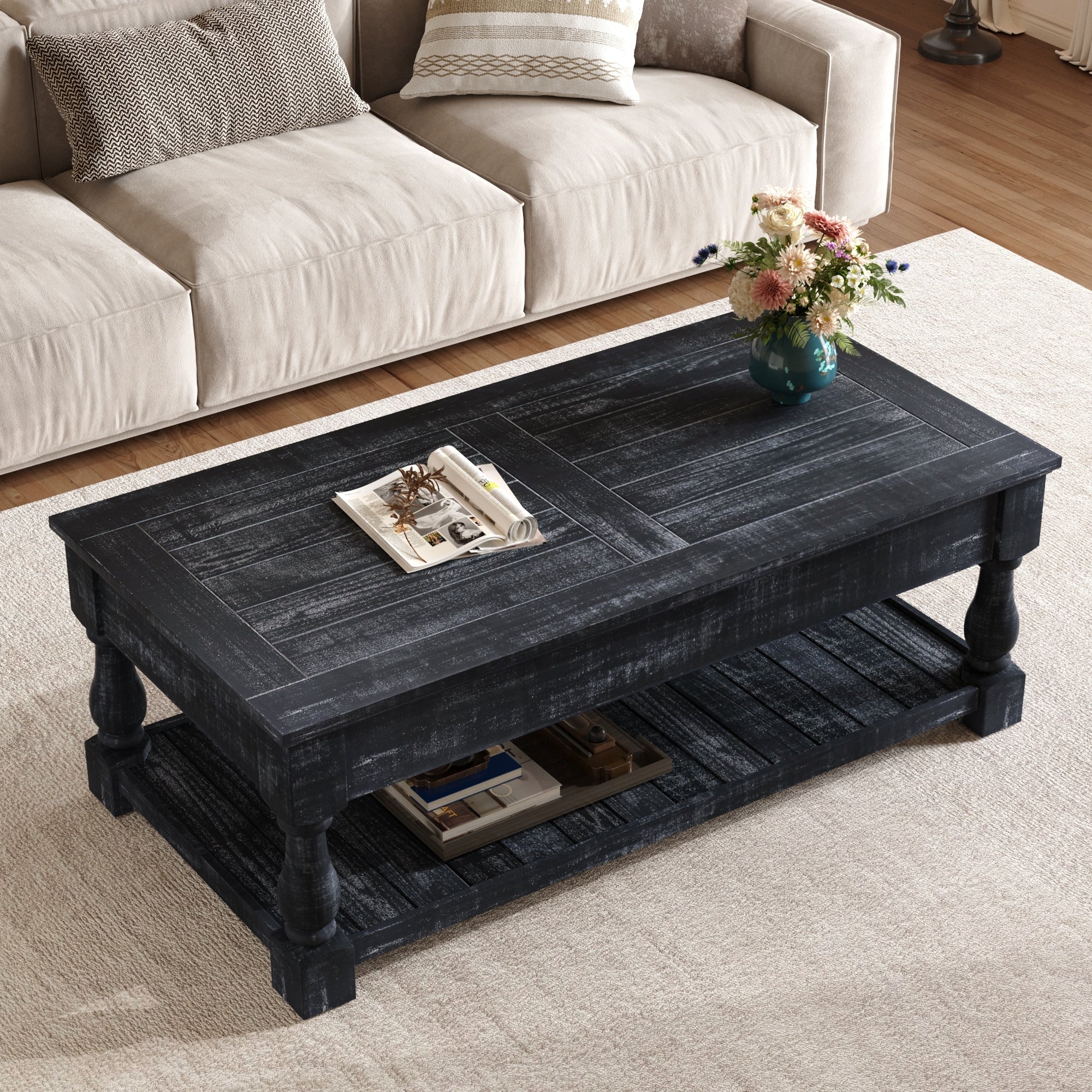 Gdf Studio Farmhouse Wooden Lift Top Coffee Table With Storage