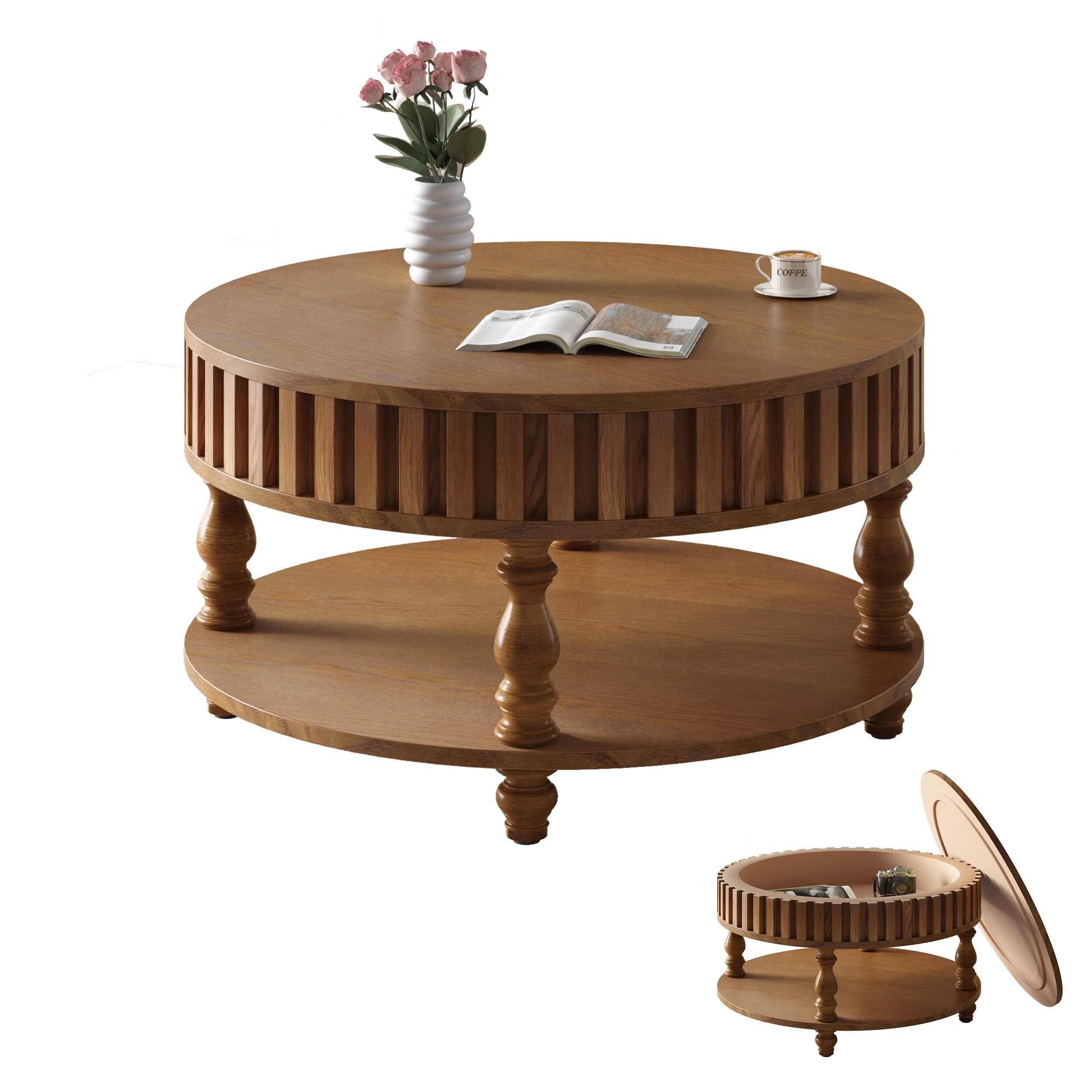 Gdf Studio Farmhouse Wooden Storage Coffee Table With Flip Top