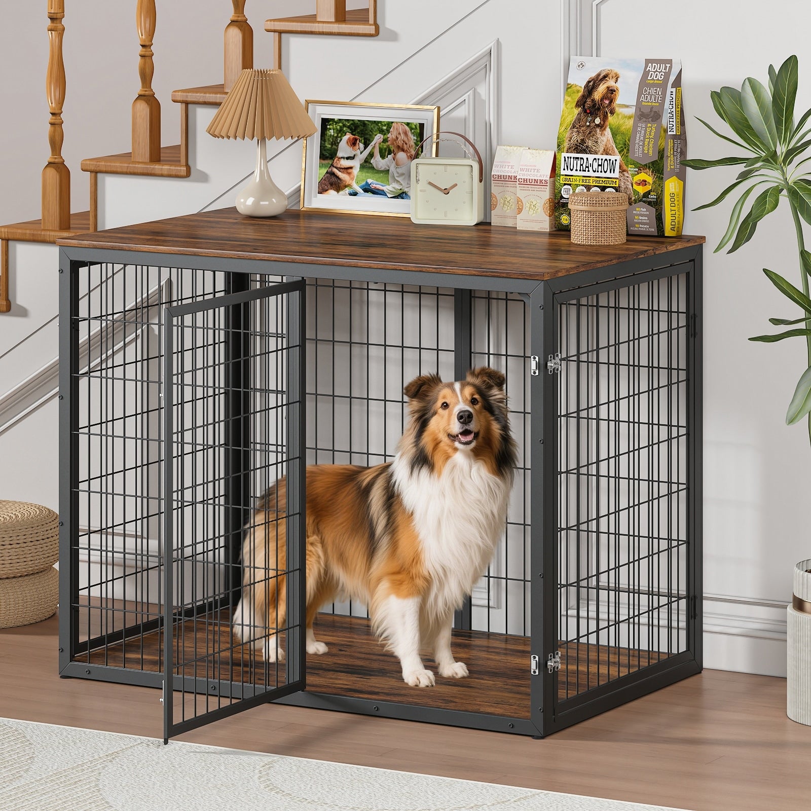 Gdf Studio Hearthpaw Modern Furniture Dog Crate With Triple Door Access