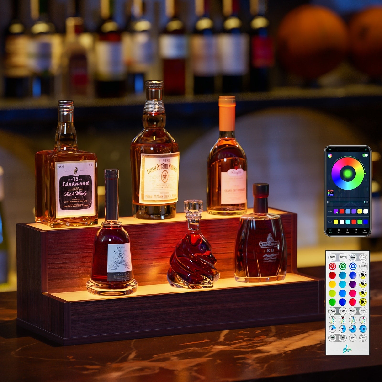 Gdf Studio Luminex Modern Led Bottle Display Shelf With App Control