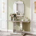 Gdf Studio Modern Silver Mirrored Console Table With U Shaped Base