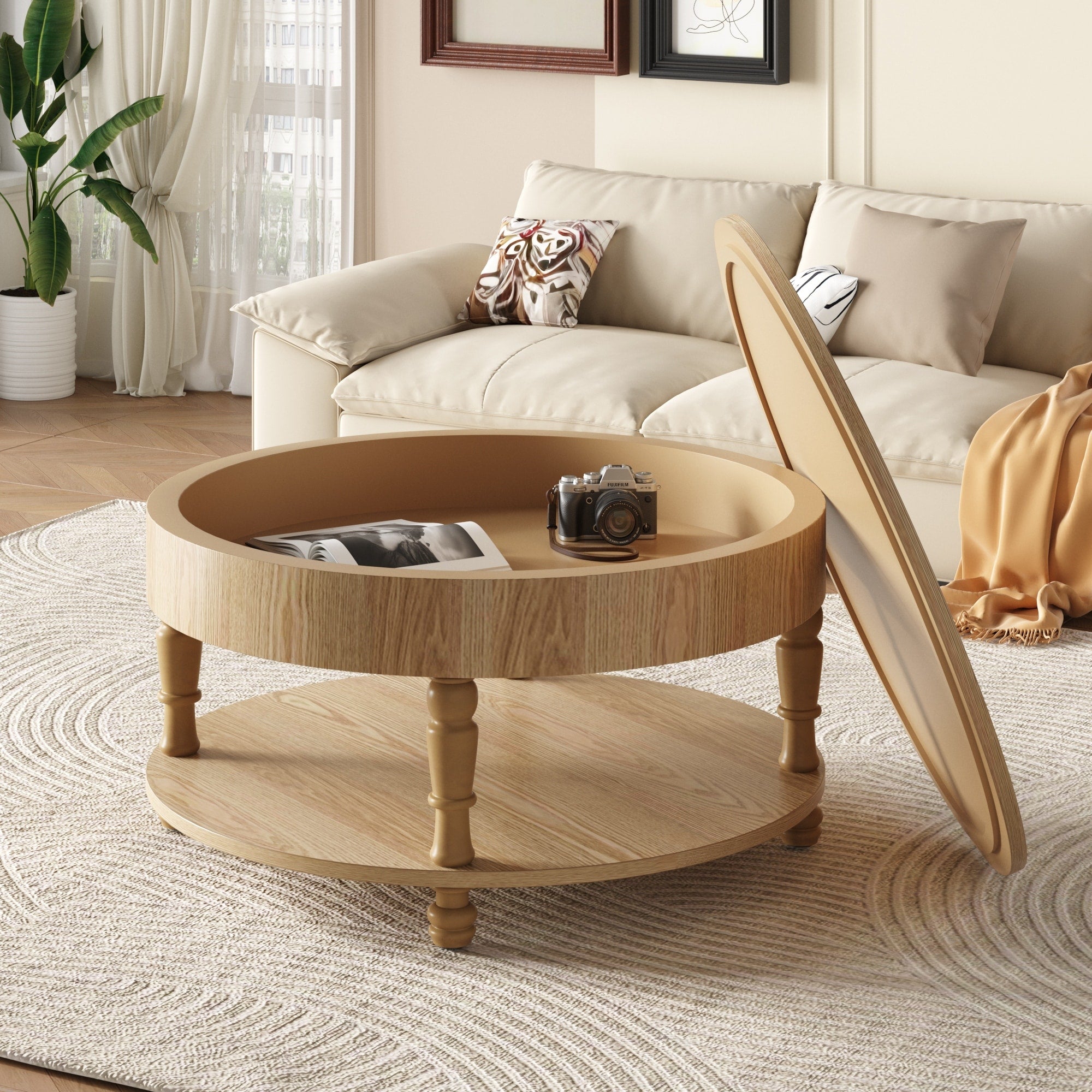 Gdf Studio Modern Solid Wood Storage Coffee Table With Hidden Compartment