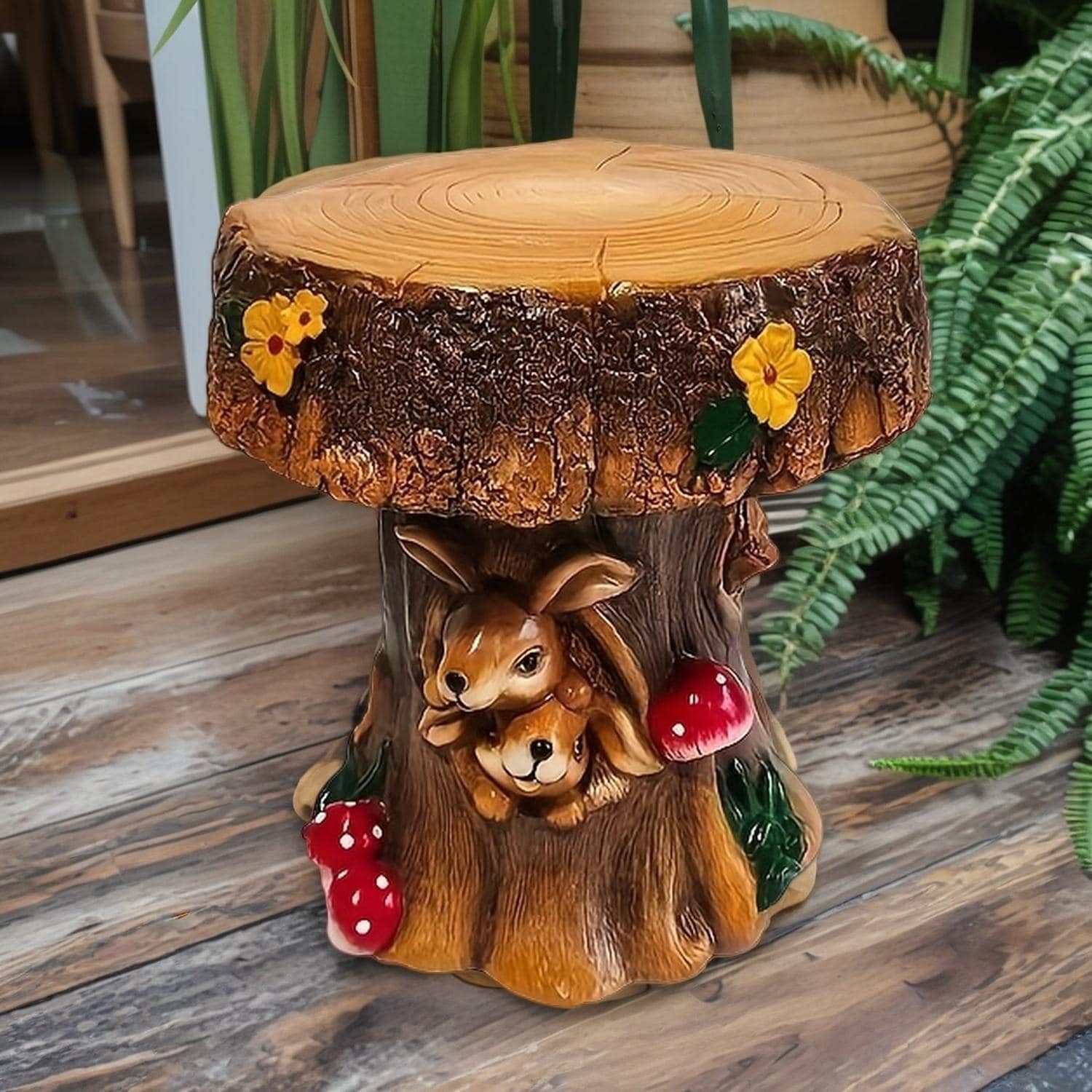 Gdfstudio 12.6 Resin Art Deco Rabbit Accent Side Table For Indoor Outdoor Garden Patio