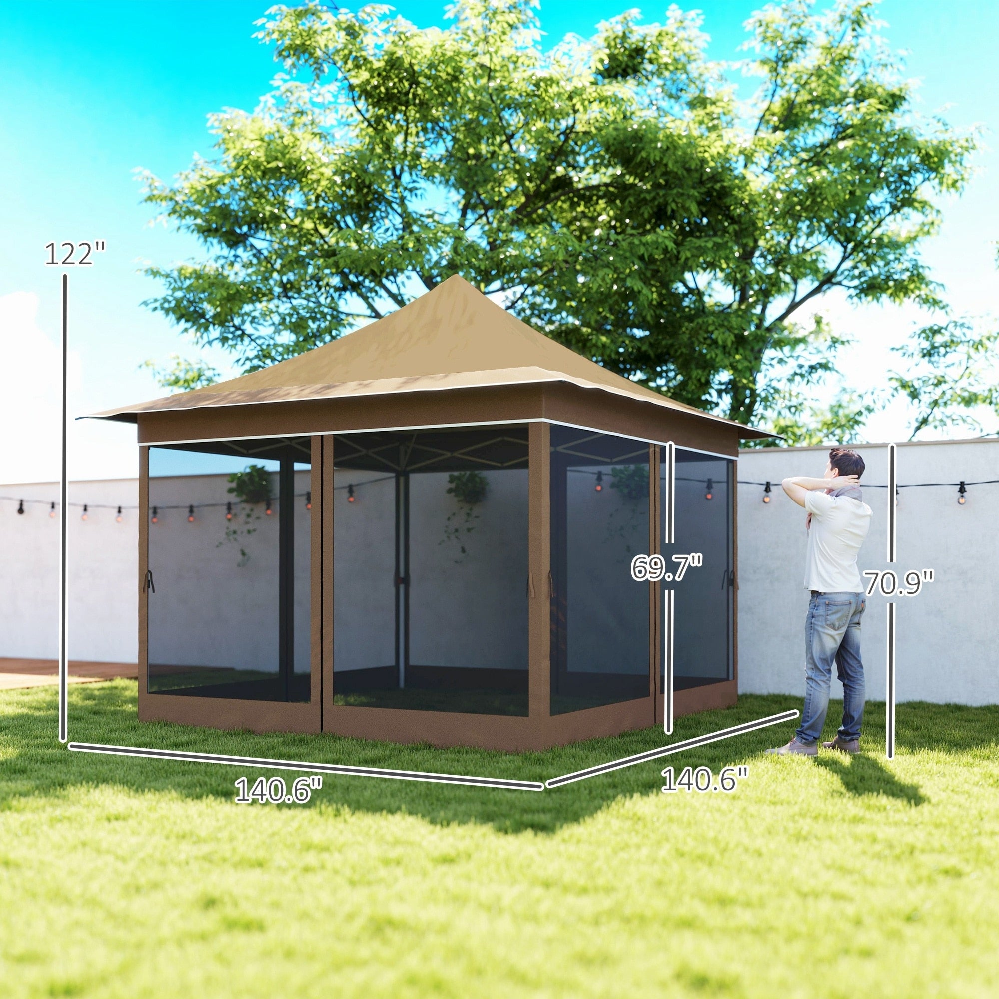 Gdfstudio 140 X 140 Adjustable Height Pop Up Canopy Tent With Mesh Netting