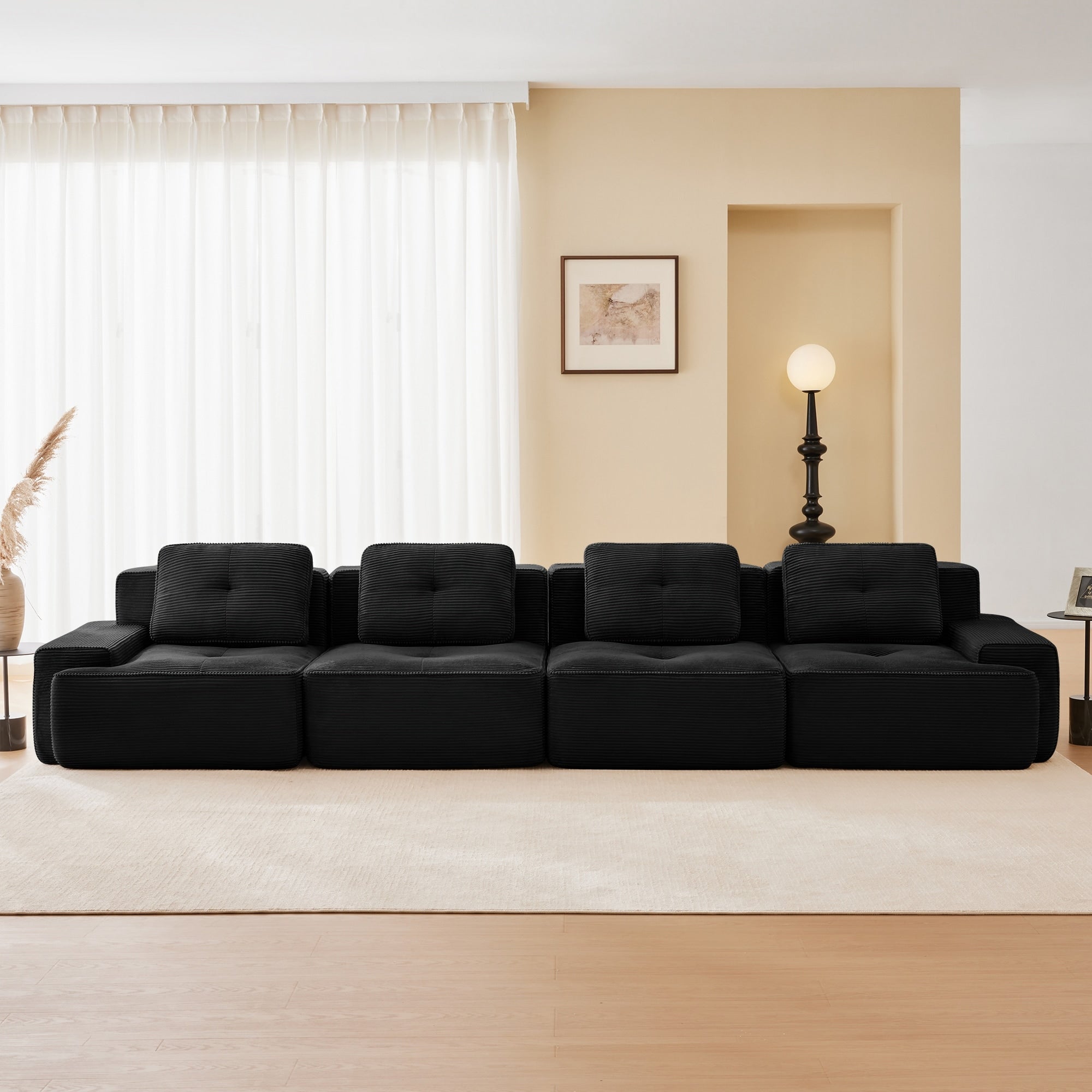 Gdfstudio 153 4 Seater Corduroy Modular Sectional Sofa With Ergonomic Deep Seat Soft Upholstery For Living Room