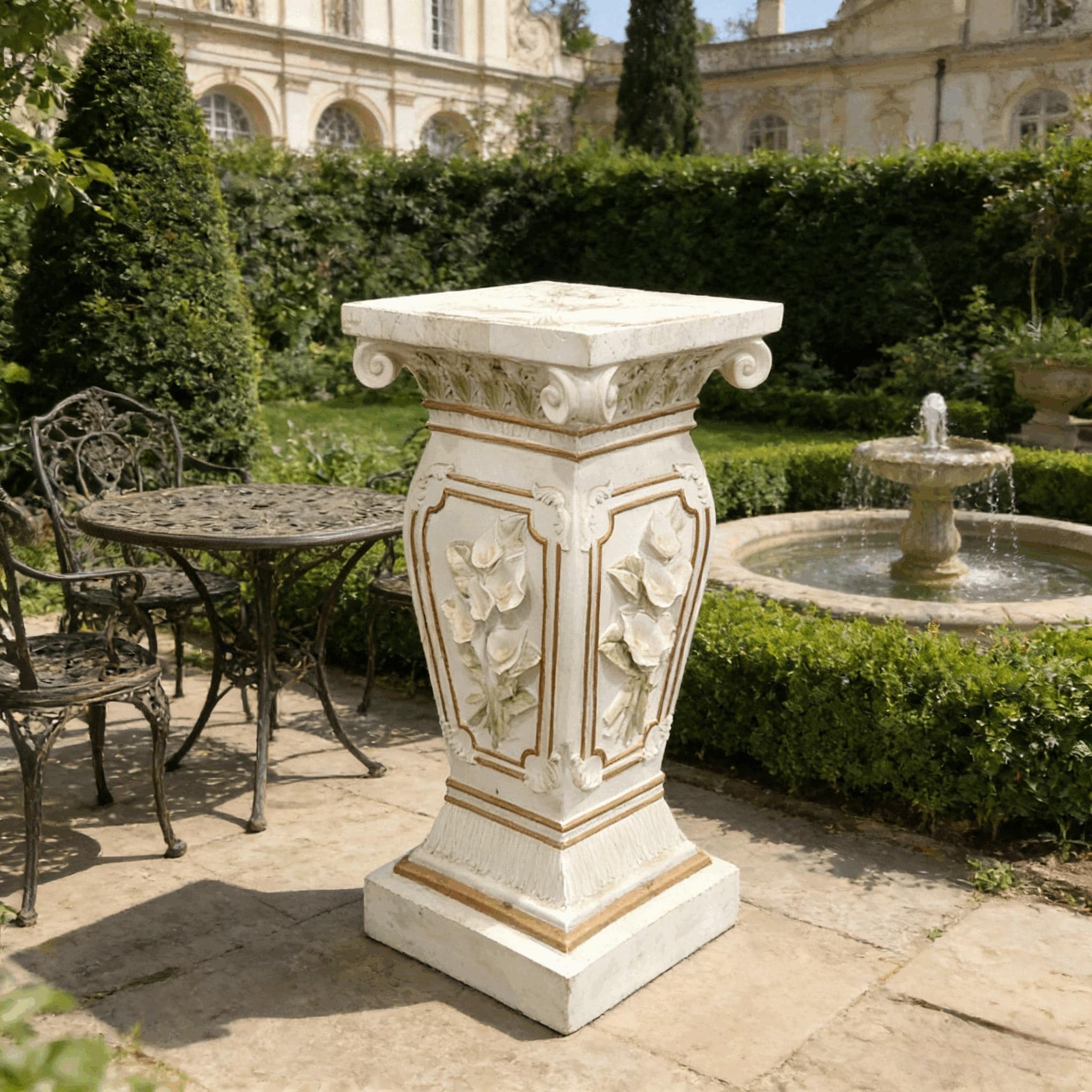 Gdfstudio 22.05 Resin European Floral Carved Roman Column Pedestal Outdoor Indoor Garden Display Stand