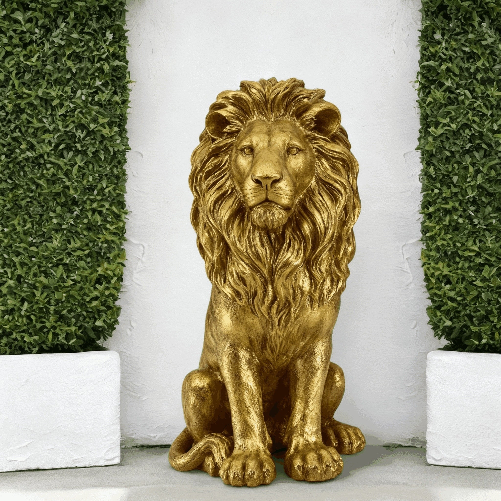 Gdfstudio 24 Resin Lion Guardian Sculpture Outdoor Indoor Garden Patriotic Villa Decor