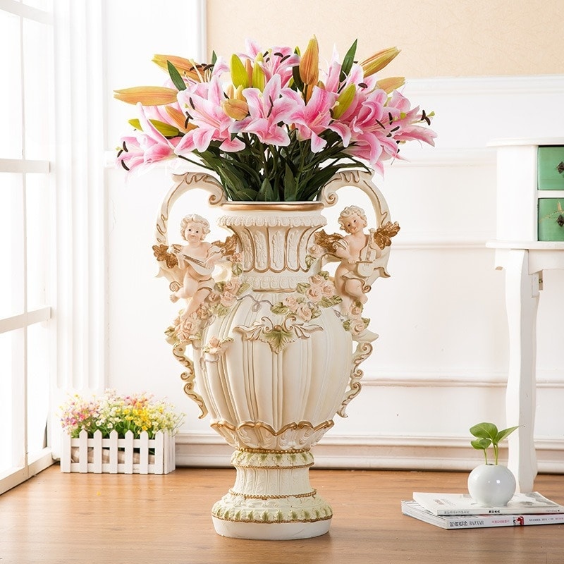 Gdfstudio 28.35 Resin European Angel Cupid Vase Art Deco Handicraft Indoor Living Room Decor