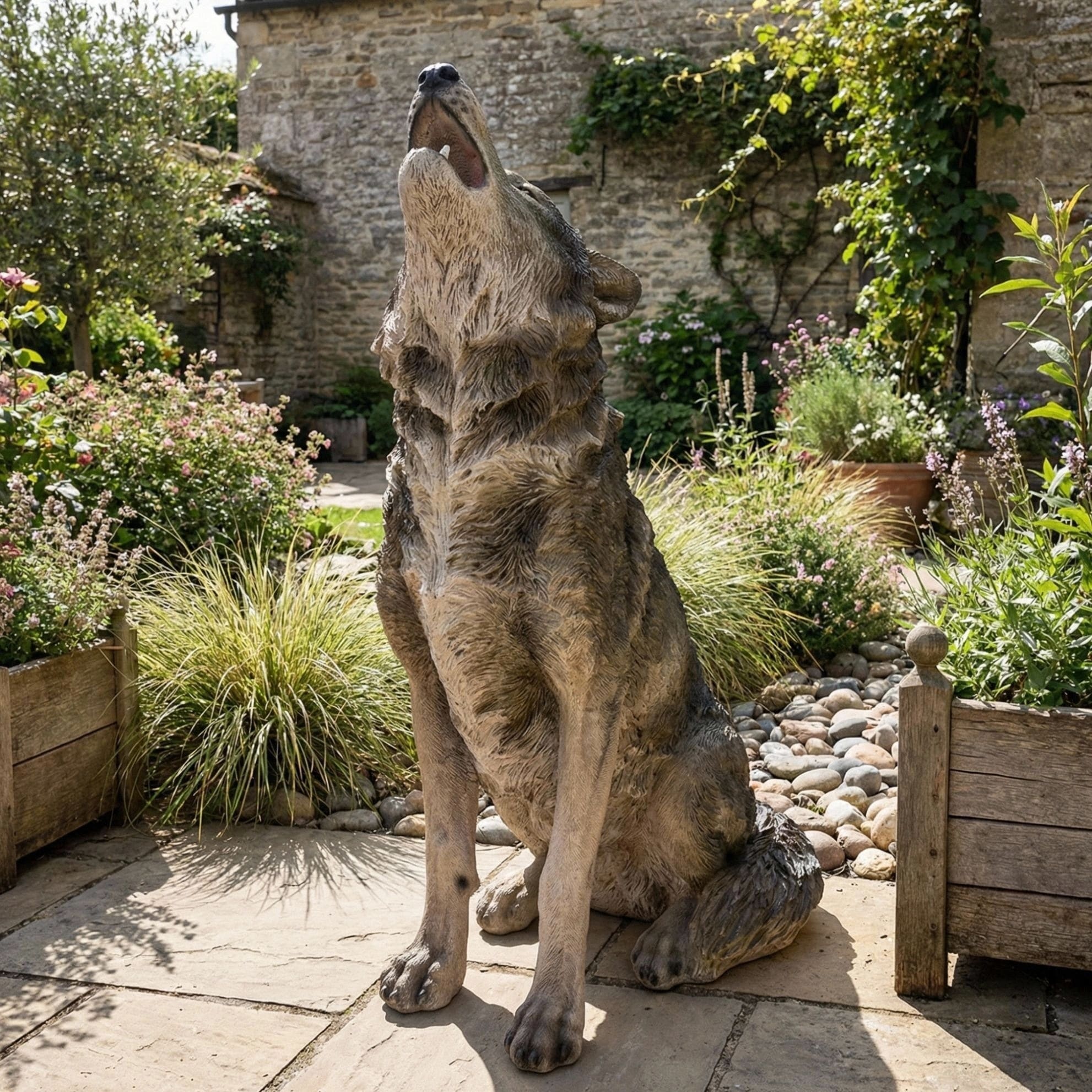 Gdfstudio 29.72 Resin Howling Wolf Statue Indoor Outdoor Garden Art Decor Unique Gift