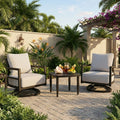 Gdfstudio 3 Piece Outdoor Aluminum Swivel Lounge Chat Set With Sintered Stone Side Table 360 Rotation Soft Cushion
