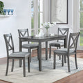 Gdfstudio 5 Piece Gray Farmhouse Wooden Dining Table With Upholstered Chairs And Space Saving Rectangular Kitchen Table