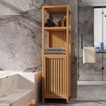 Gdfstudio 52 Tall Large Capacity Multi Functional Bamboo Linen Tower Storage Cabinet With Open Shelves Door Cabinet