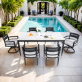 Gdfstudio 7 Piece Outdoor Aluminum Dining Set With Rectangular Sintered Stone Table Swivel Rockers Soft Cushions